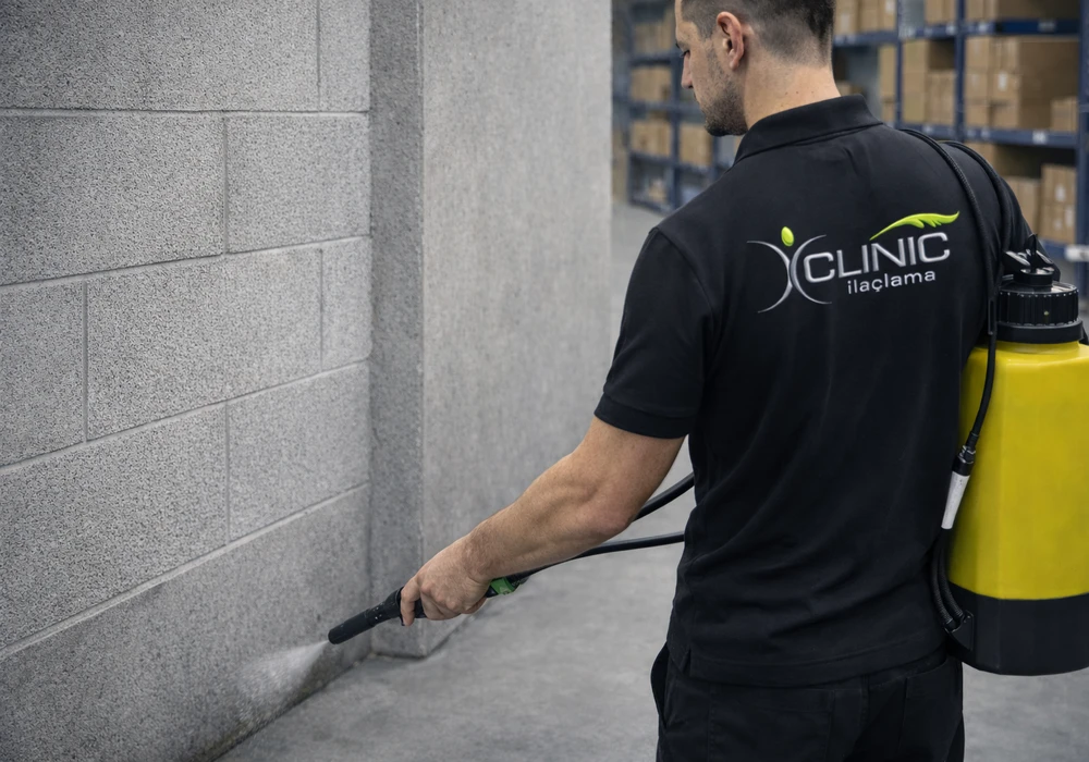 Depo ortamında yer-duvar hattına hedef odaklı sprey uygulama